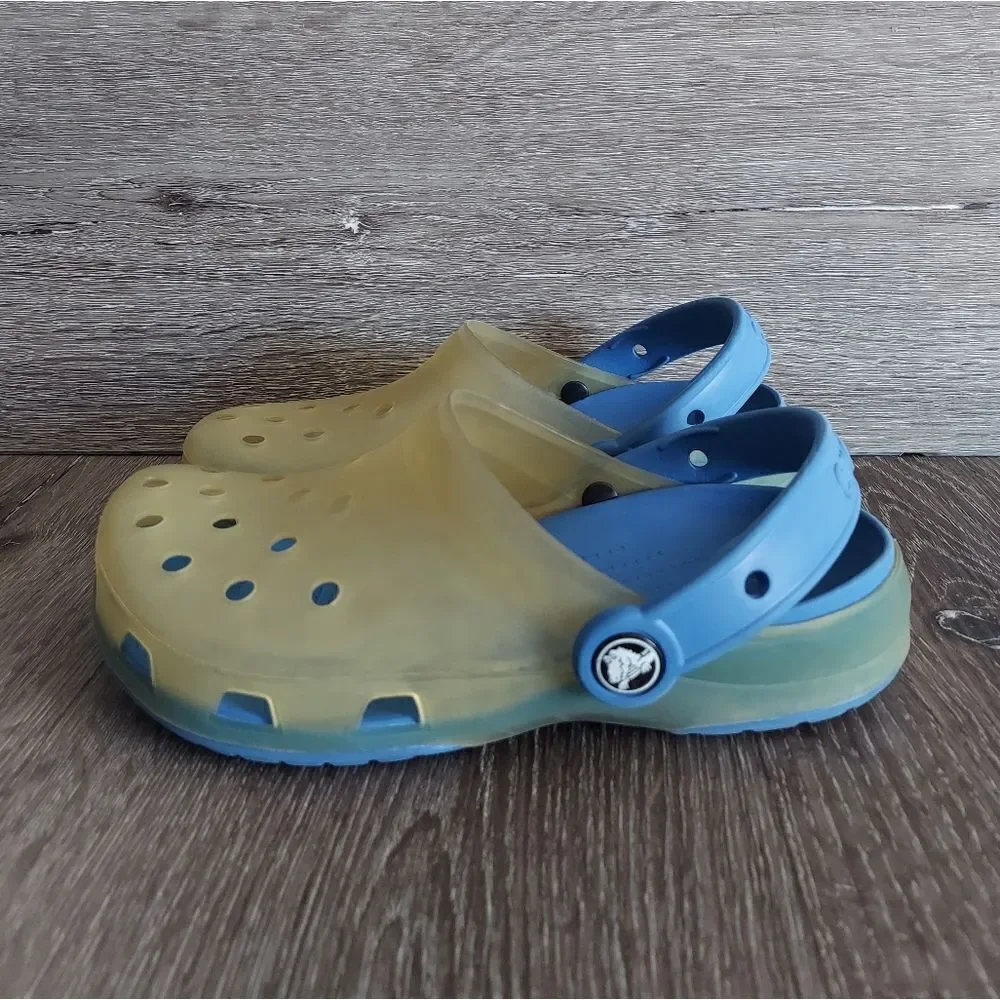Crocs Kids Size 2 Clog Blue and Translucent Yellow Toddler Water Slip On Shoes